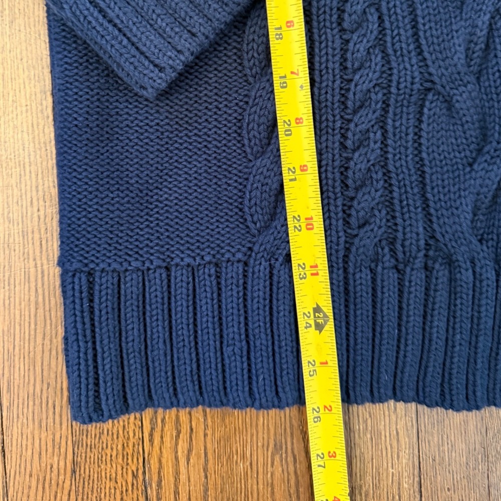 LL Bean Womens XL Petite Navy Blue Cable Knit 100% Cotton Button Front Cardigan - Picture 6 of 6